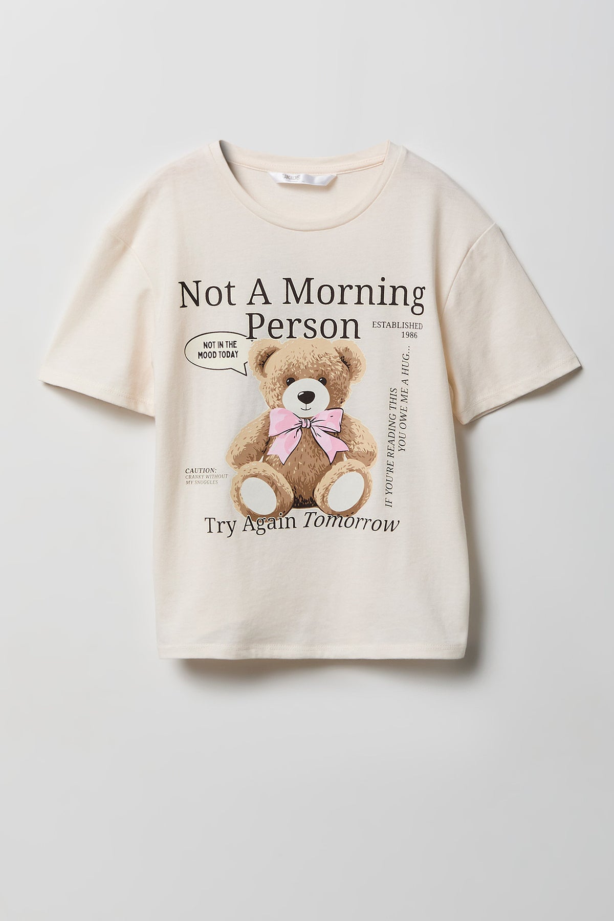 Girls Luxe Heavy Cotton Bear Graphic T-Shirt - Beige