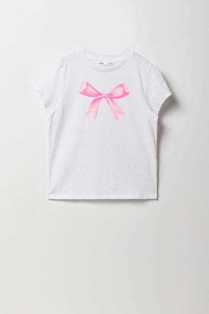 Girls Pink Bow Graphic T-Shirt