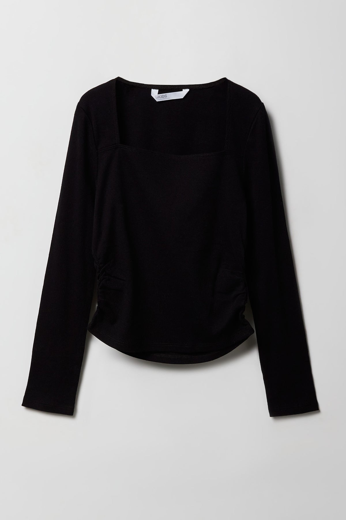 Girls Square Neck Long Sleeve Top - Black