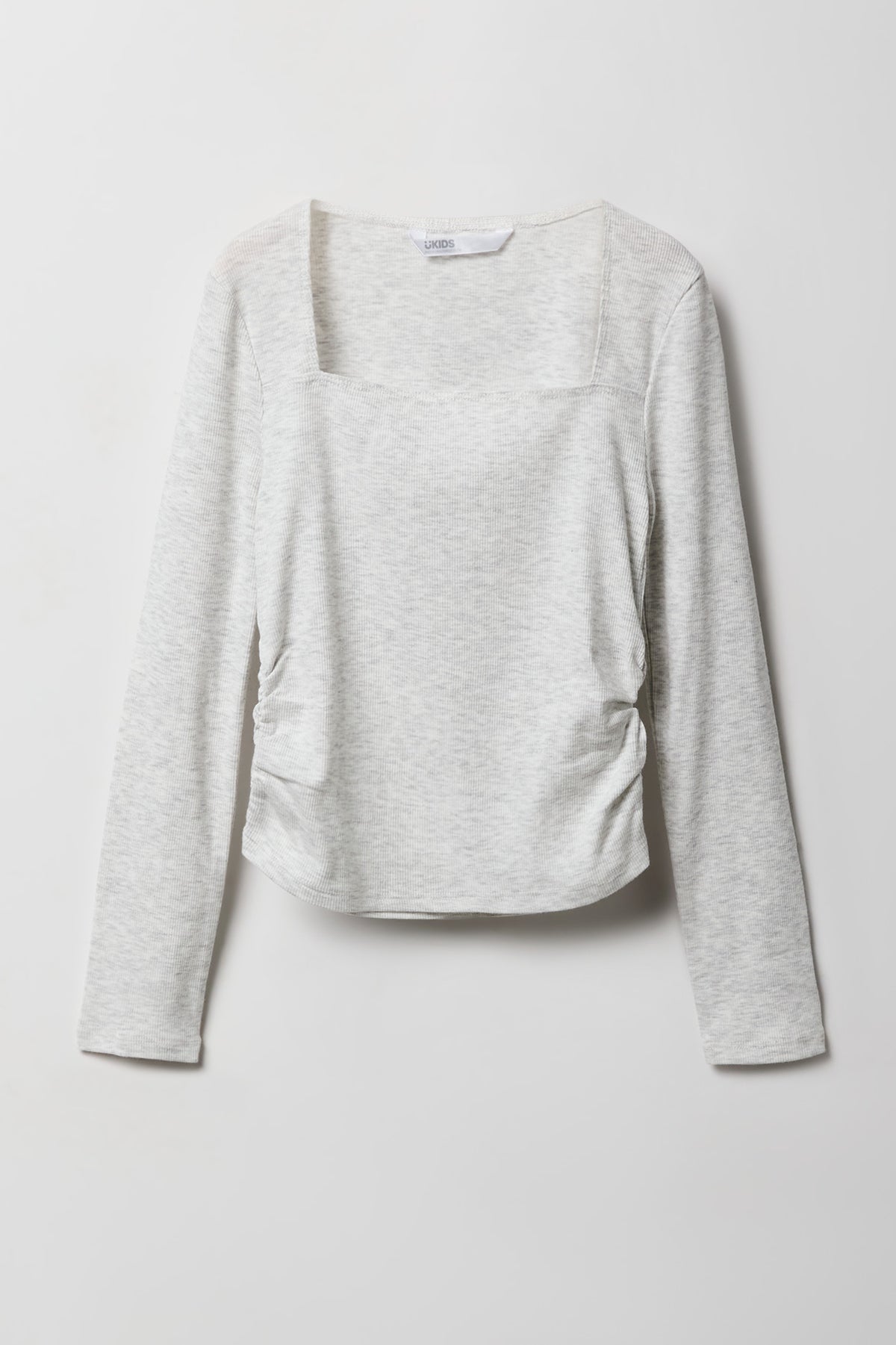 Girls Square Neck Long Sleeve Top - Heather Grey