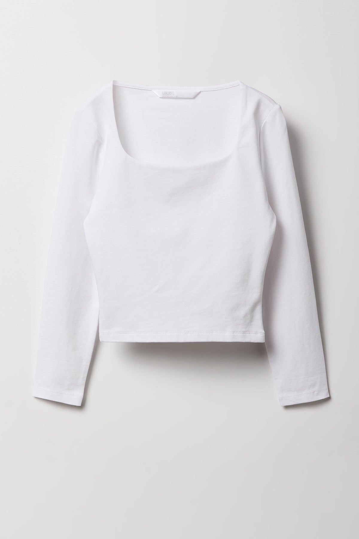 Girls Contour Square Neck Long Sleeve Top - White
