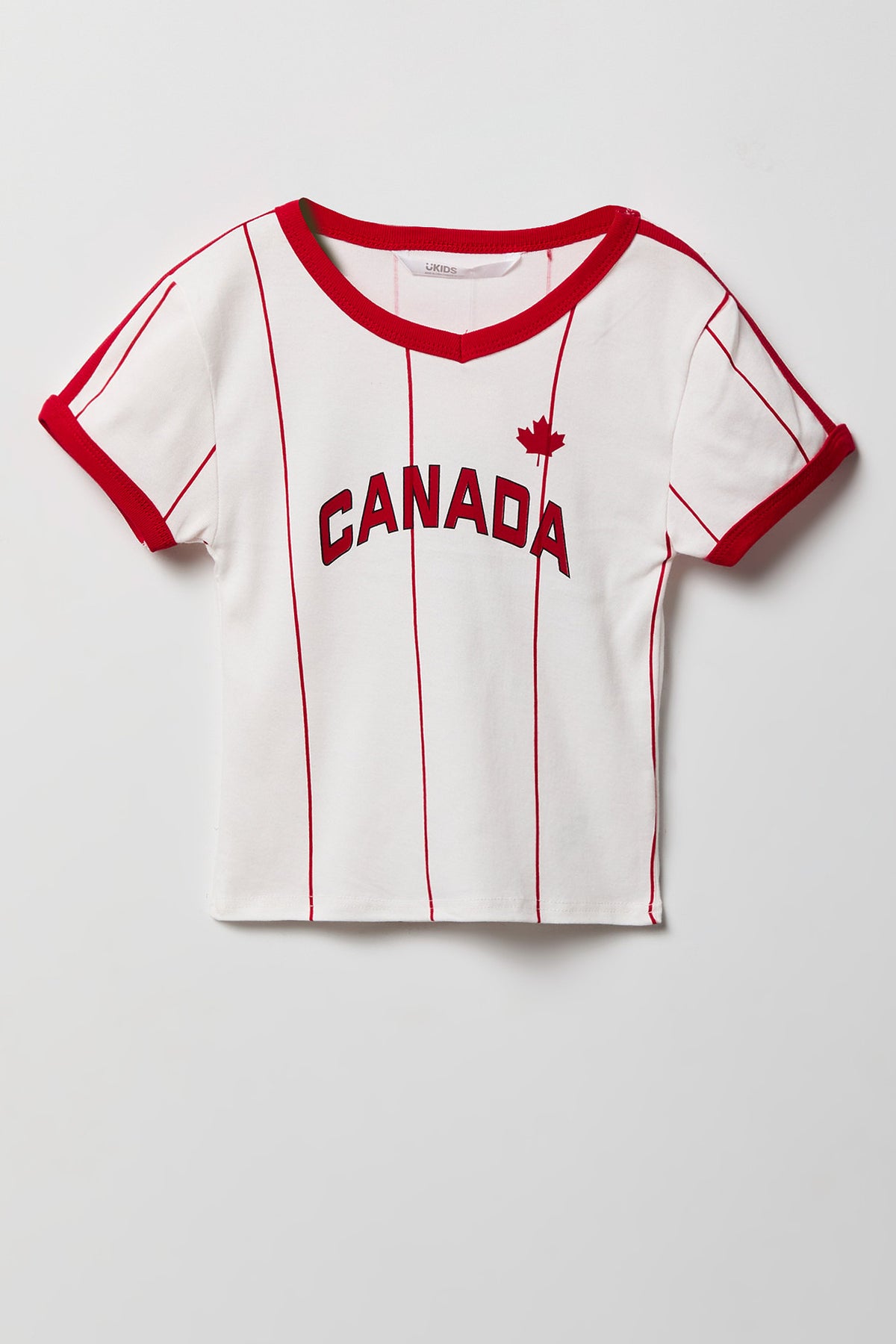 Alt View 3. Girls Canada Graphic Striped Soccer T-Shirt - White