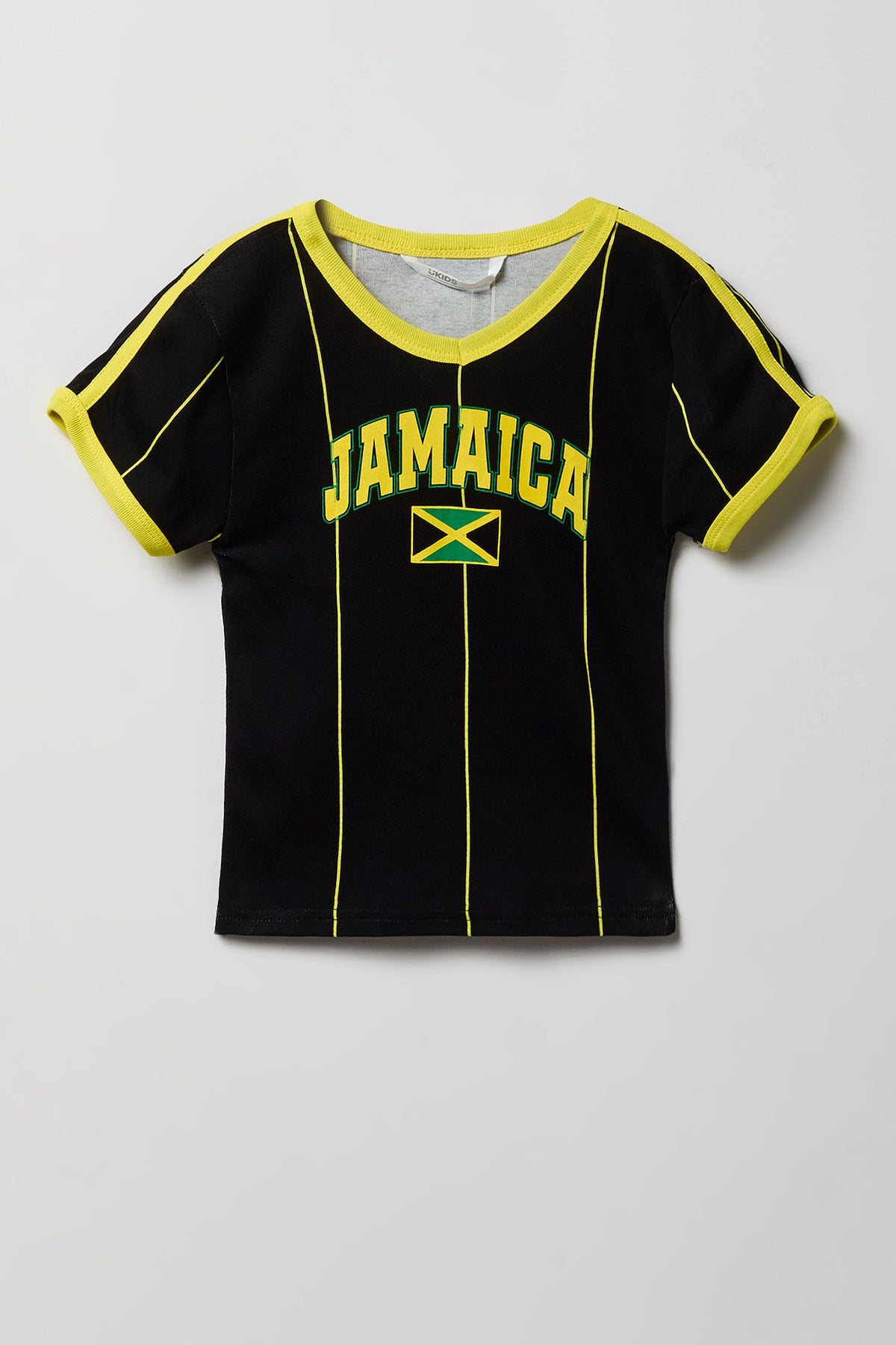 Alt View 3. Girls Jamaica Graphic Striped Soccer T-Shirt - Jade