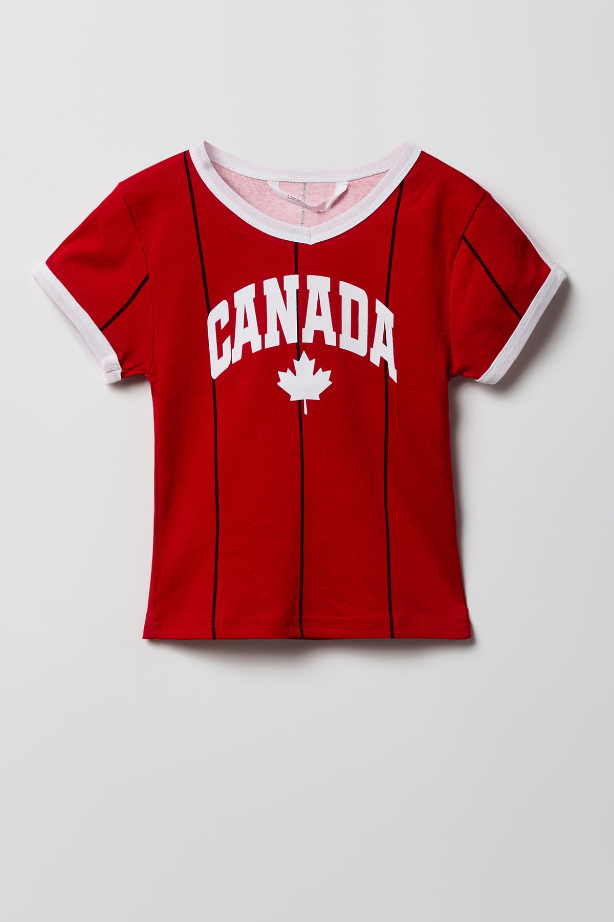 Alt View 3. Girls Canada Graphic Striped Soccer T-Shirt - Red