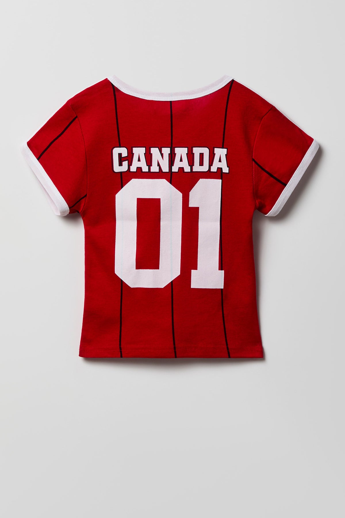Alt View 4. Girls Canada Graphic Striped Soccer T-Shirt - Red