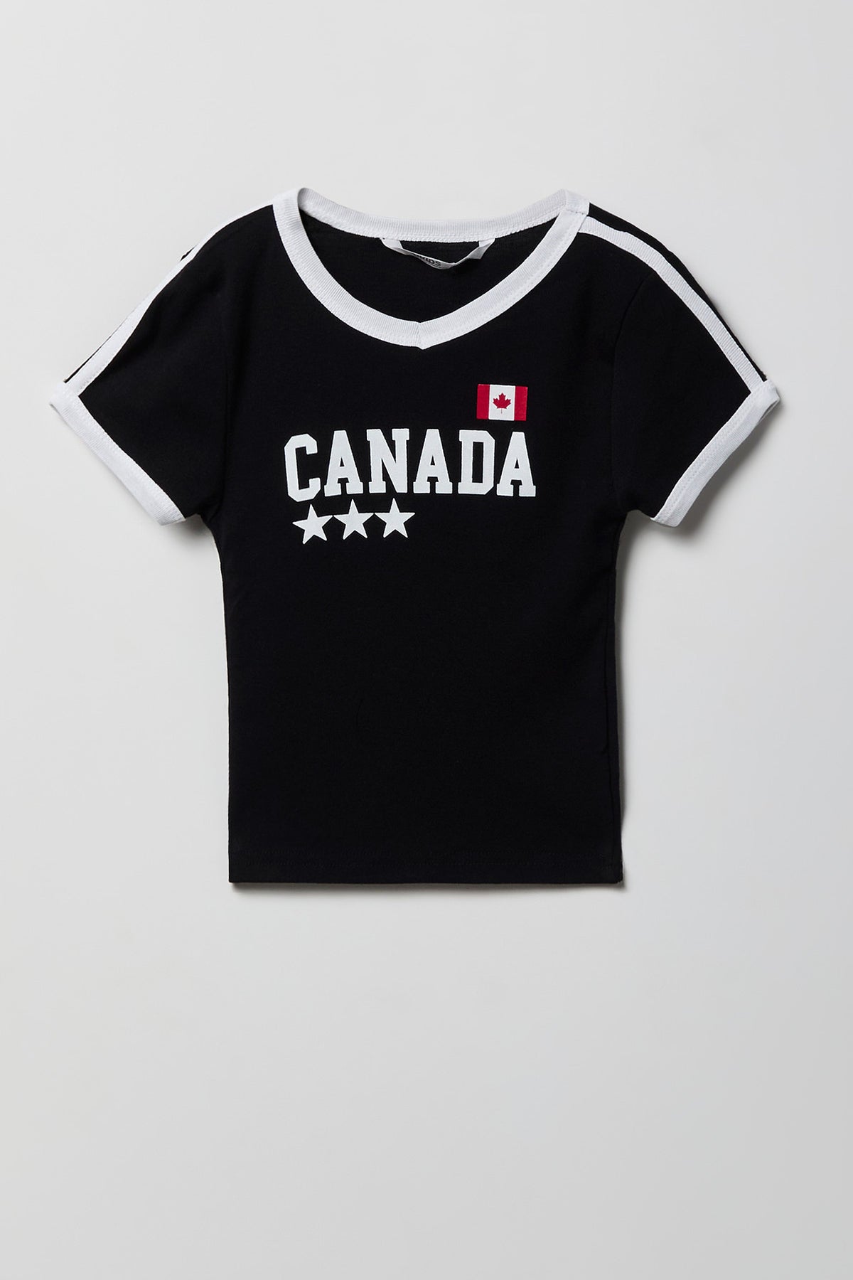 Alt View 3. Girls Canada Graphic Striped Soccer T-Shirt - Black with White