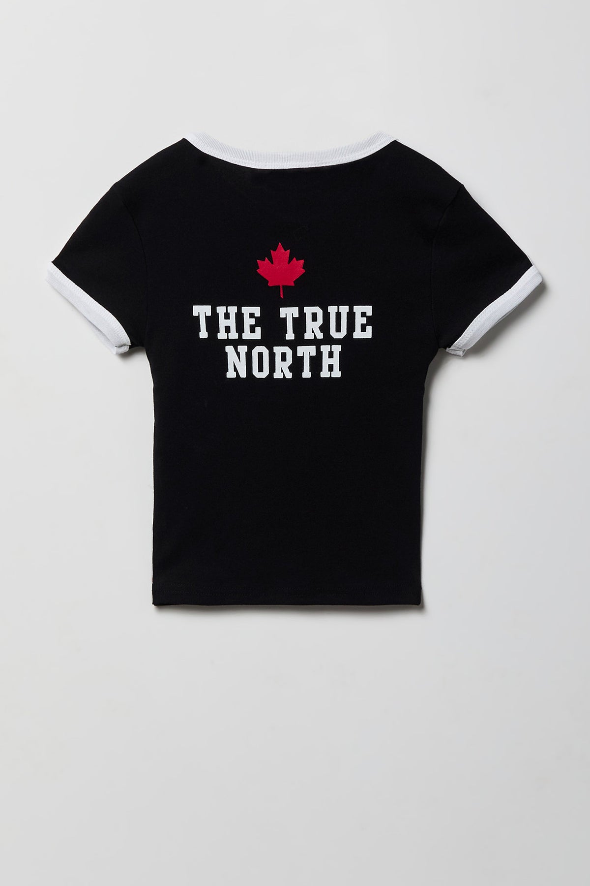 Alt View 4. Girls Canada Graphic Striped Soccer T-Shirt - Black with White
