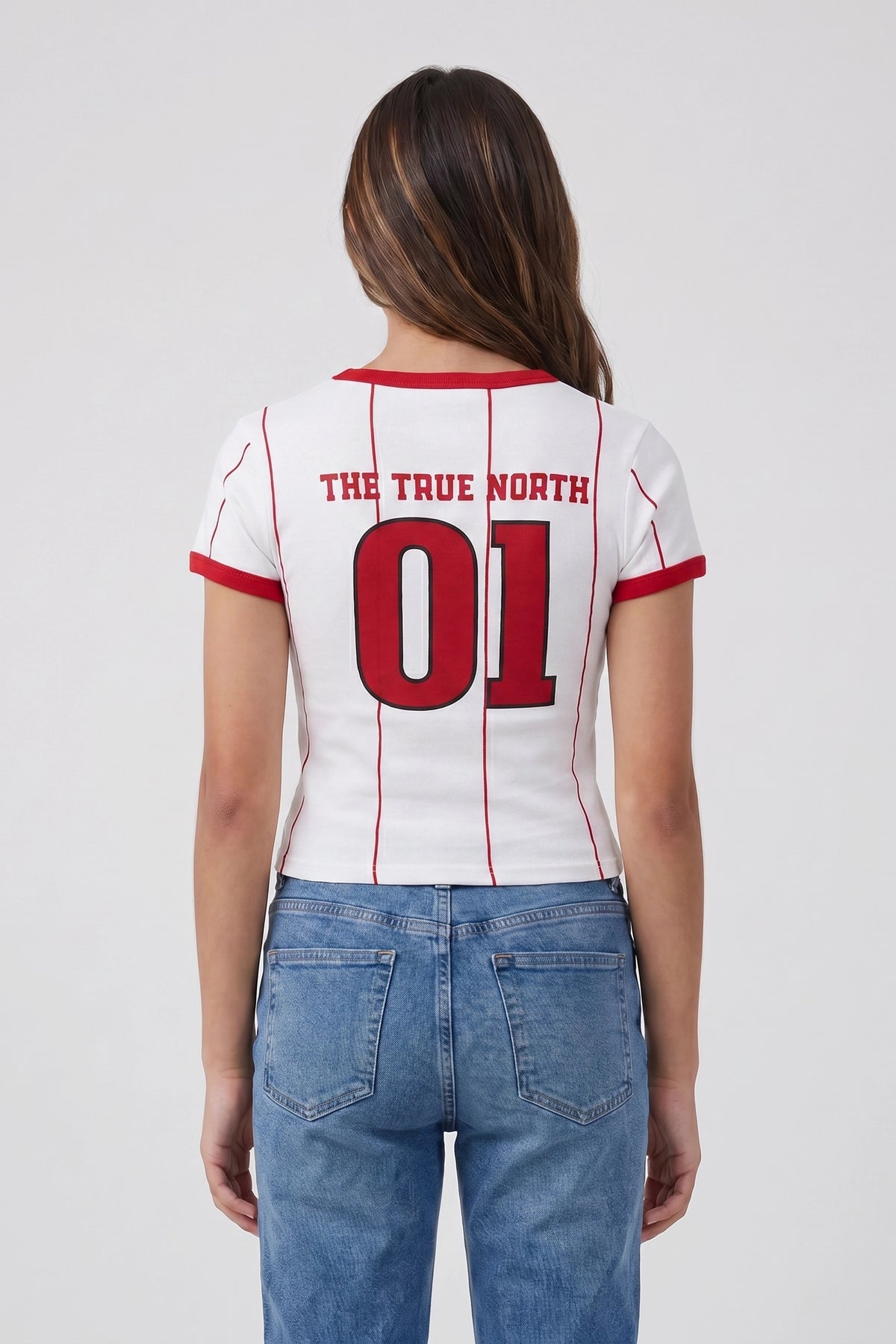 Alt View 2. Girls Canada Graphic Striped Soccer T-Shirt - White