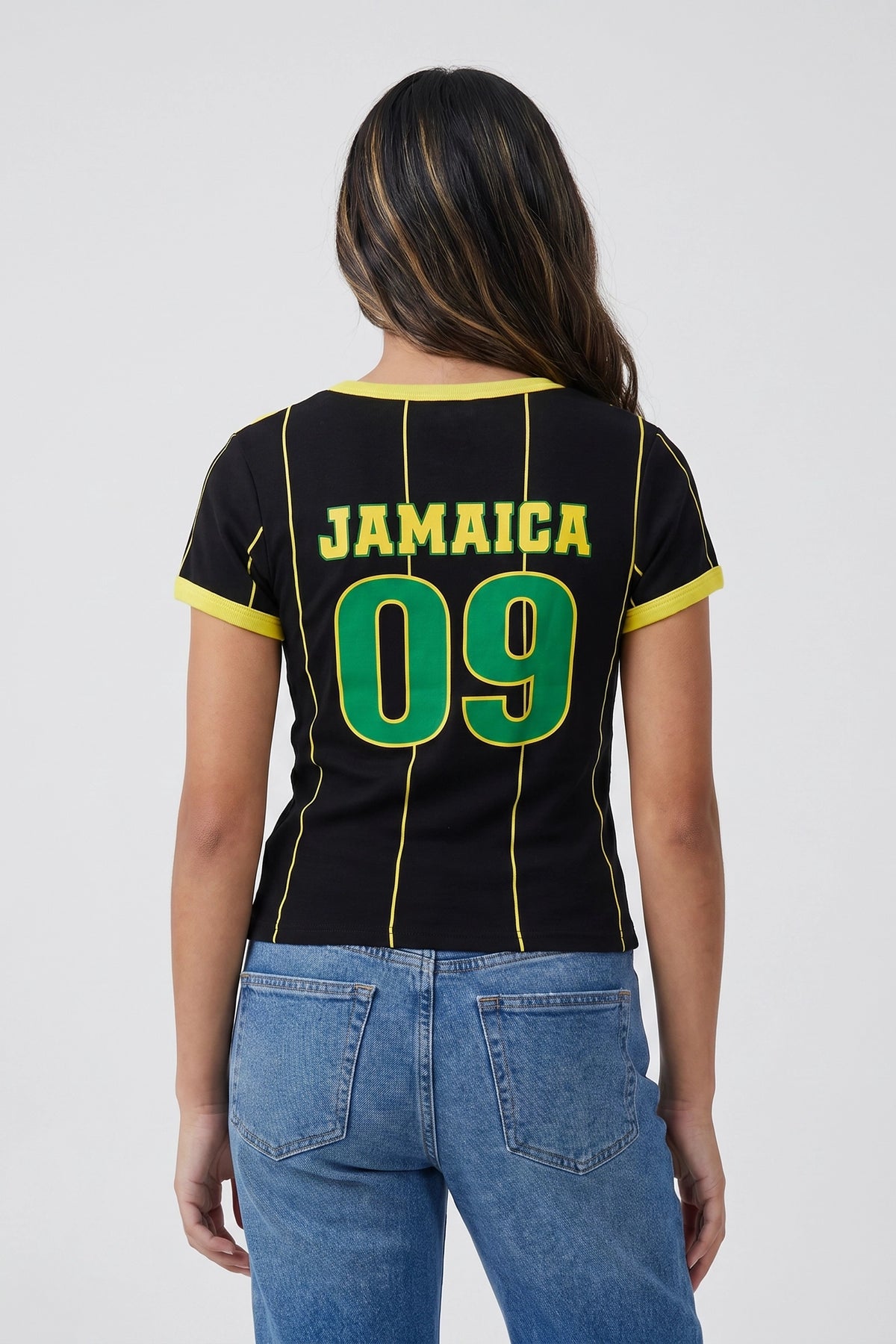 Alt View 2. Girls Jamaica Graphic Striped Soccer T-Shirt - Jade
