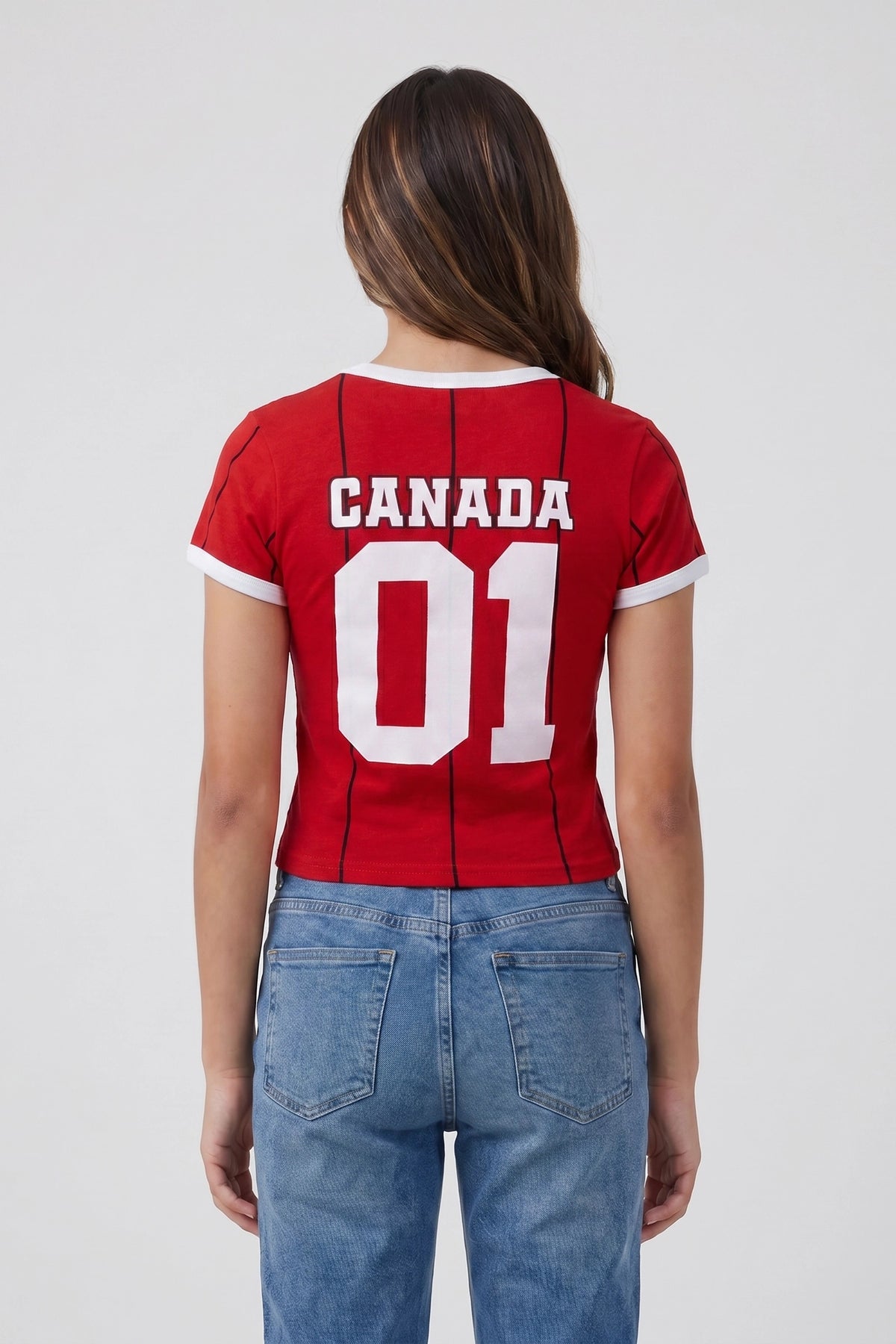 Alt View 2. Girls Canada Graphic Striped Soccer T-Shirt - Red