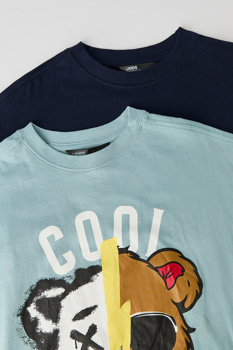 T-shirt imprimé et uni pour garçon (Lot de 2)