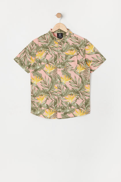 Boys Pink Hawaiian Print Short Sleeve Top