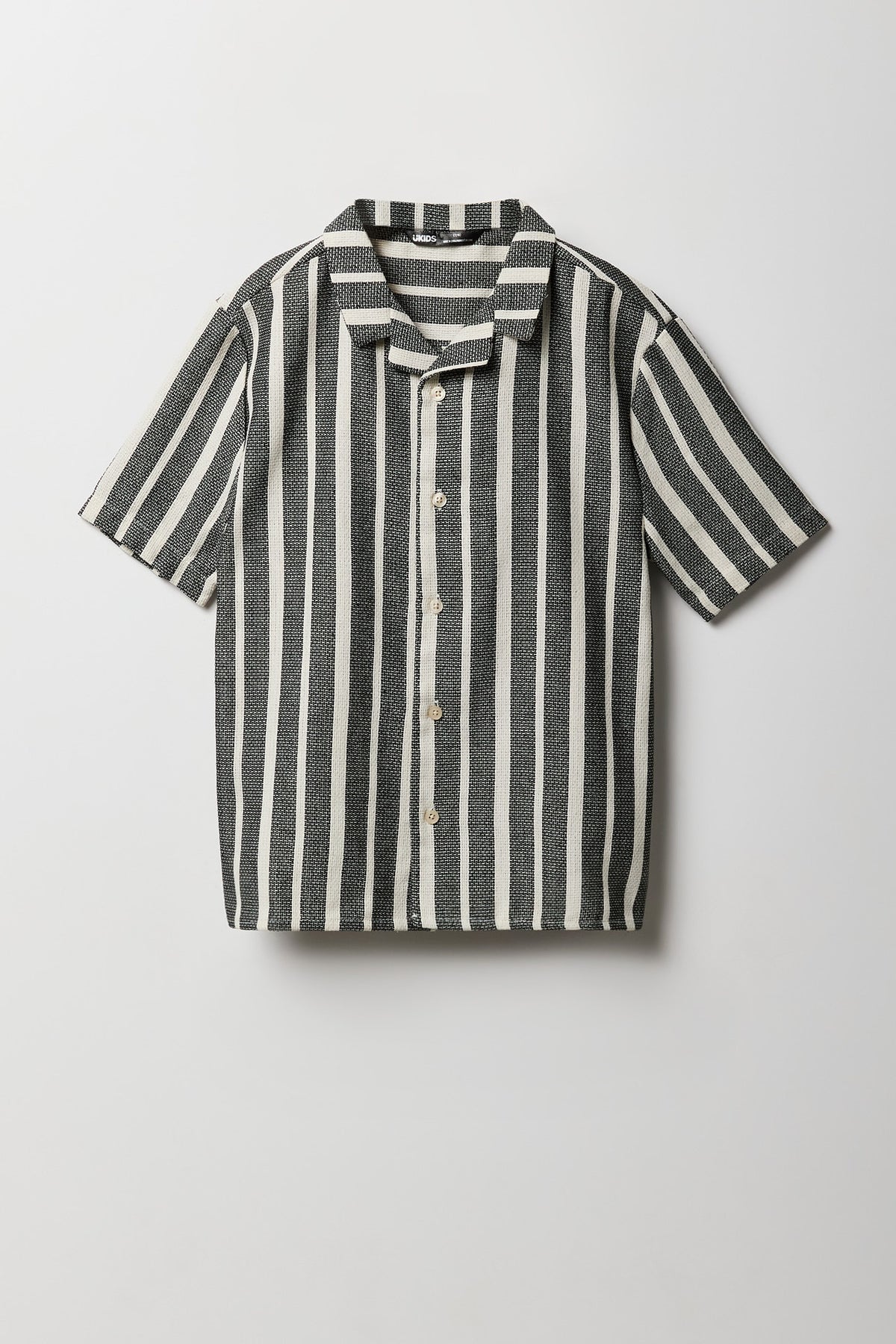 Boys Textured Striped Button-Up Top - Dark Grey