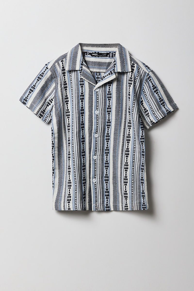 Haut boutonné texturé en tricot de jacquard rayé pour garçon