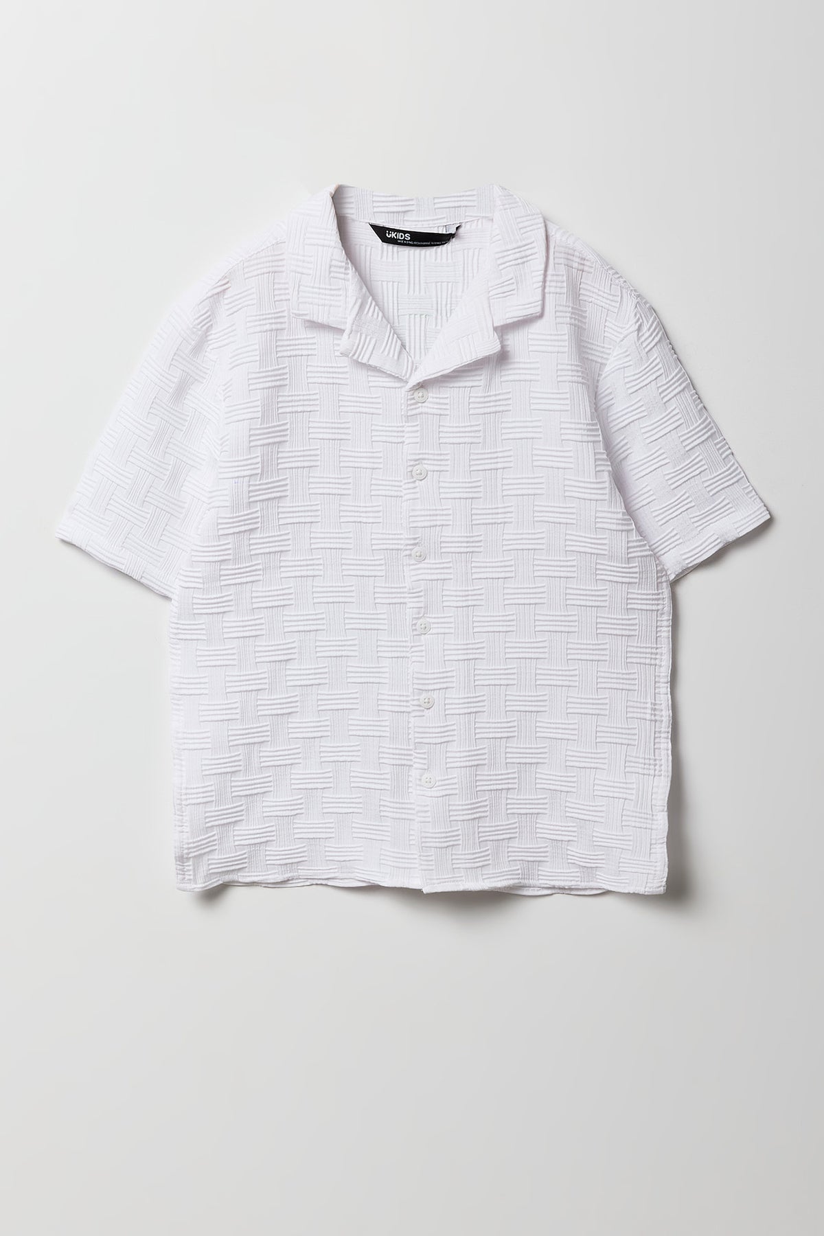 Boys Basket Weave Button-Up Top - White