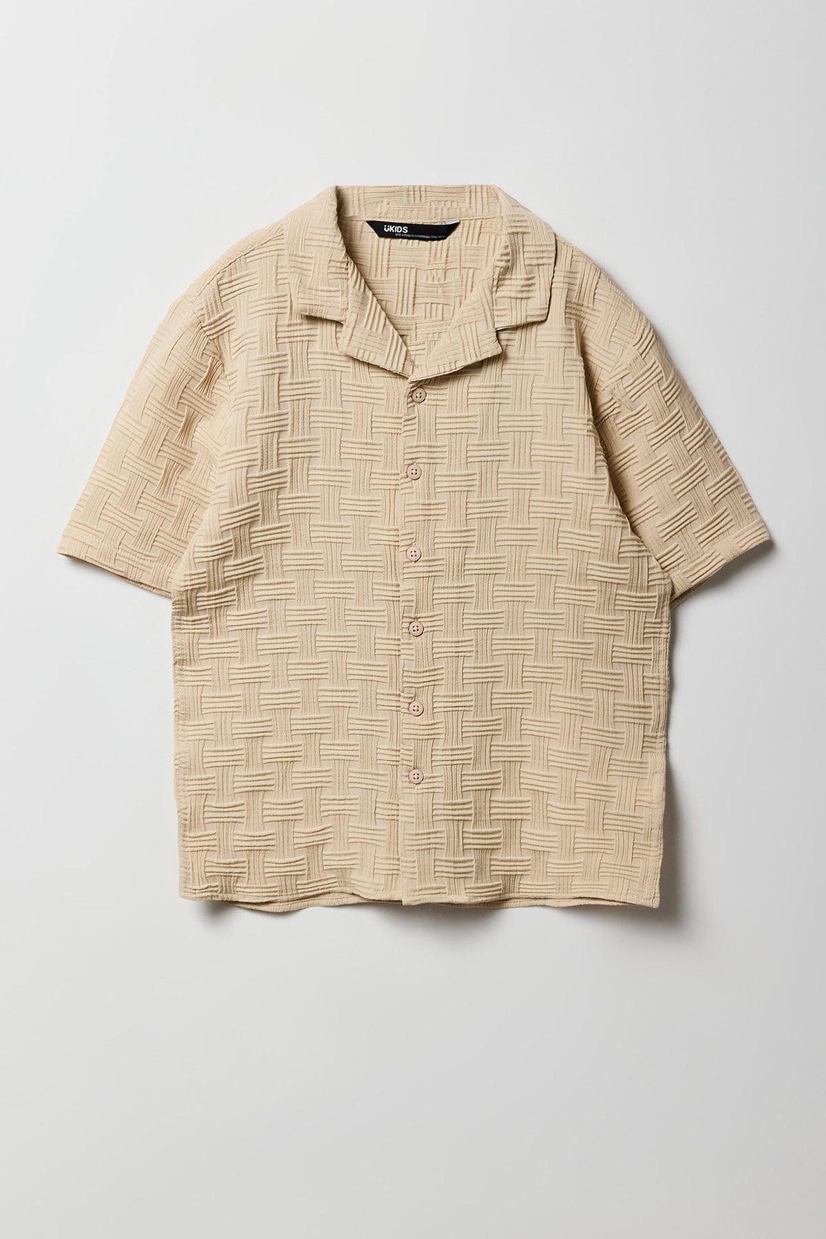 Boys Basket Weave Button-Up Top - Sand