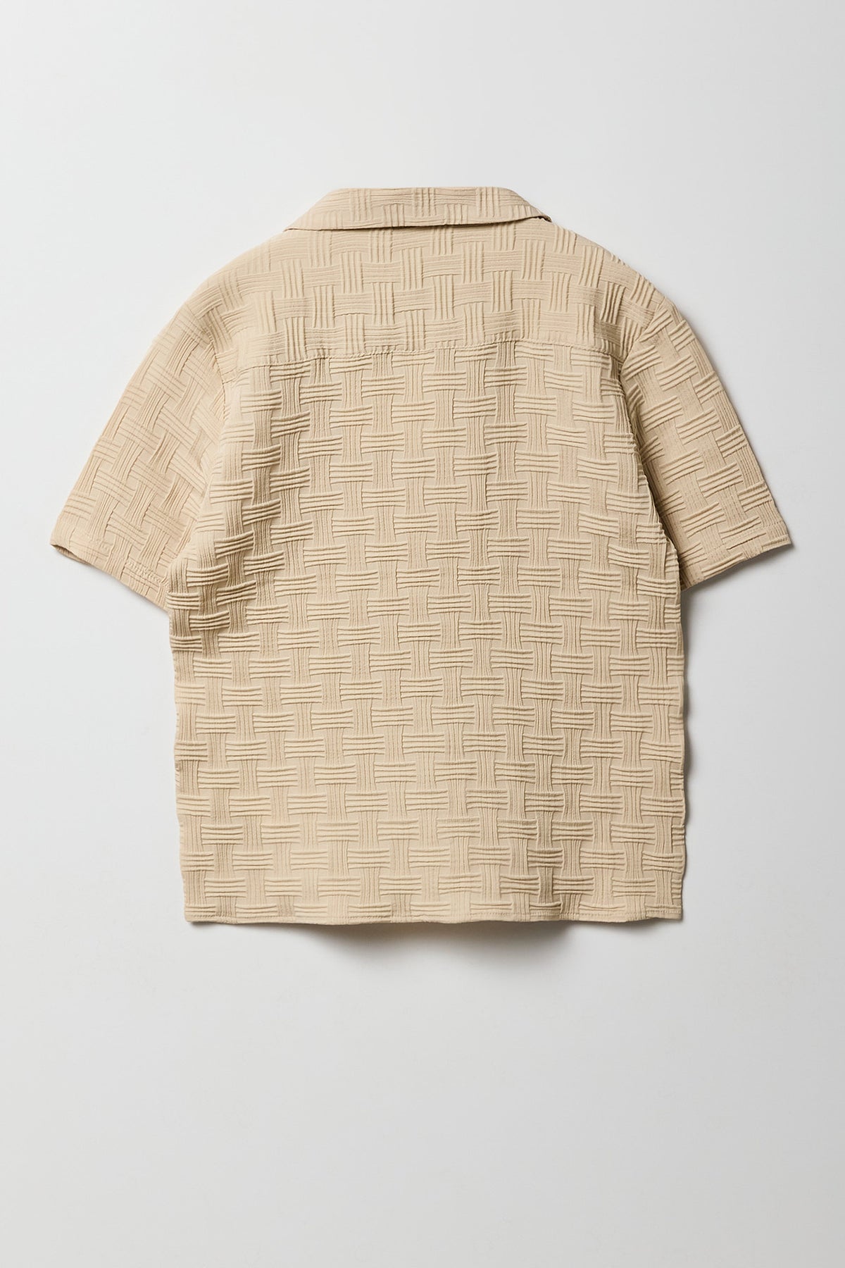 Alt View 2. Boys Basket Weave Button-Up Top - Sand