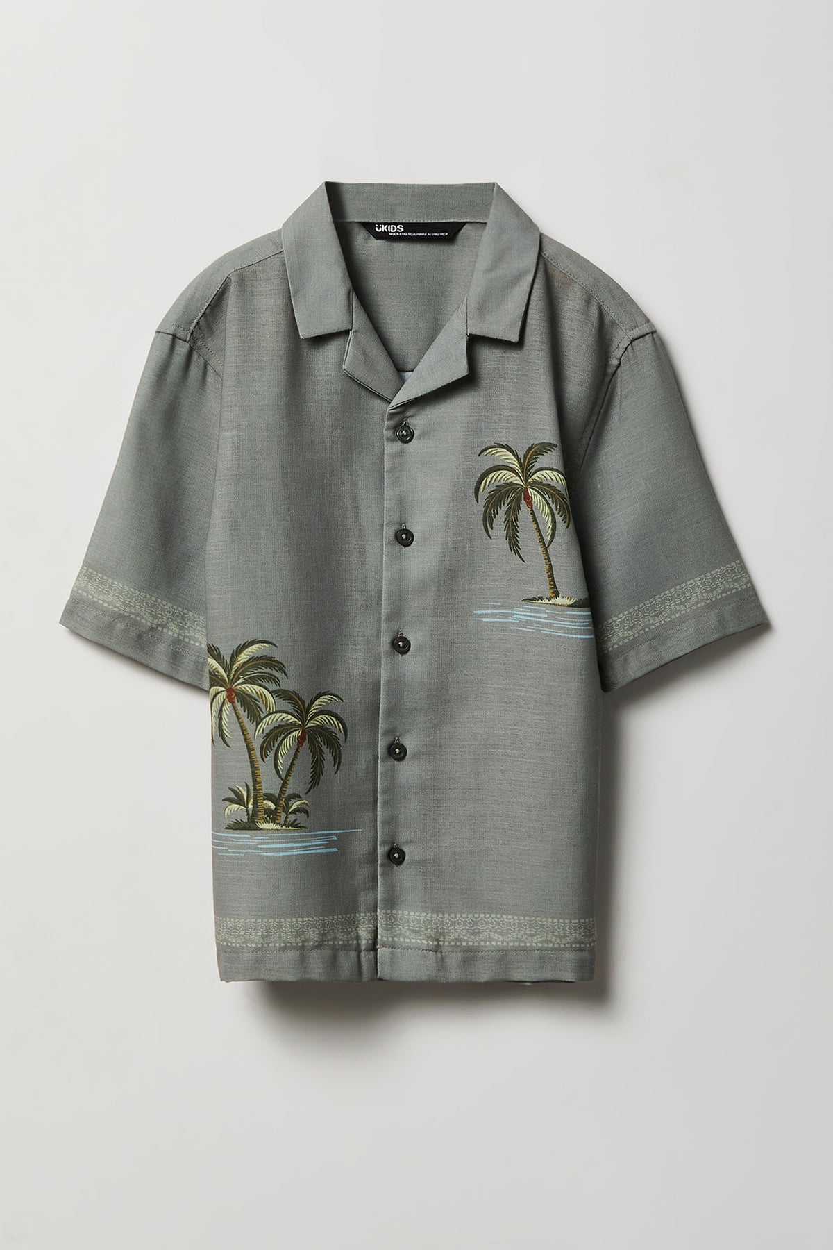Boys Tropical Print Button-Up Boxy Top - Green