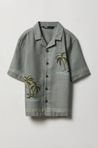 Boys Tropical Print Button-Up Boxy Top