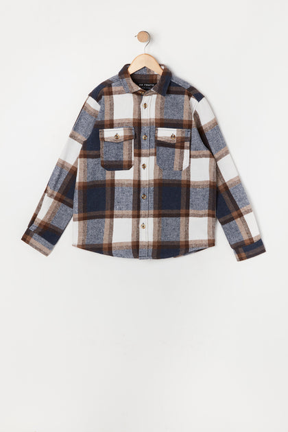 Boys Blue and Brown Plaid Flannel