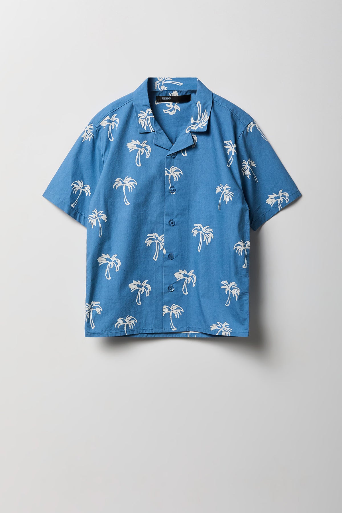 Boys Printed Poplin Button-Up Top - Dark Blue