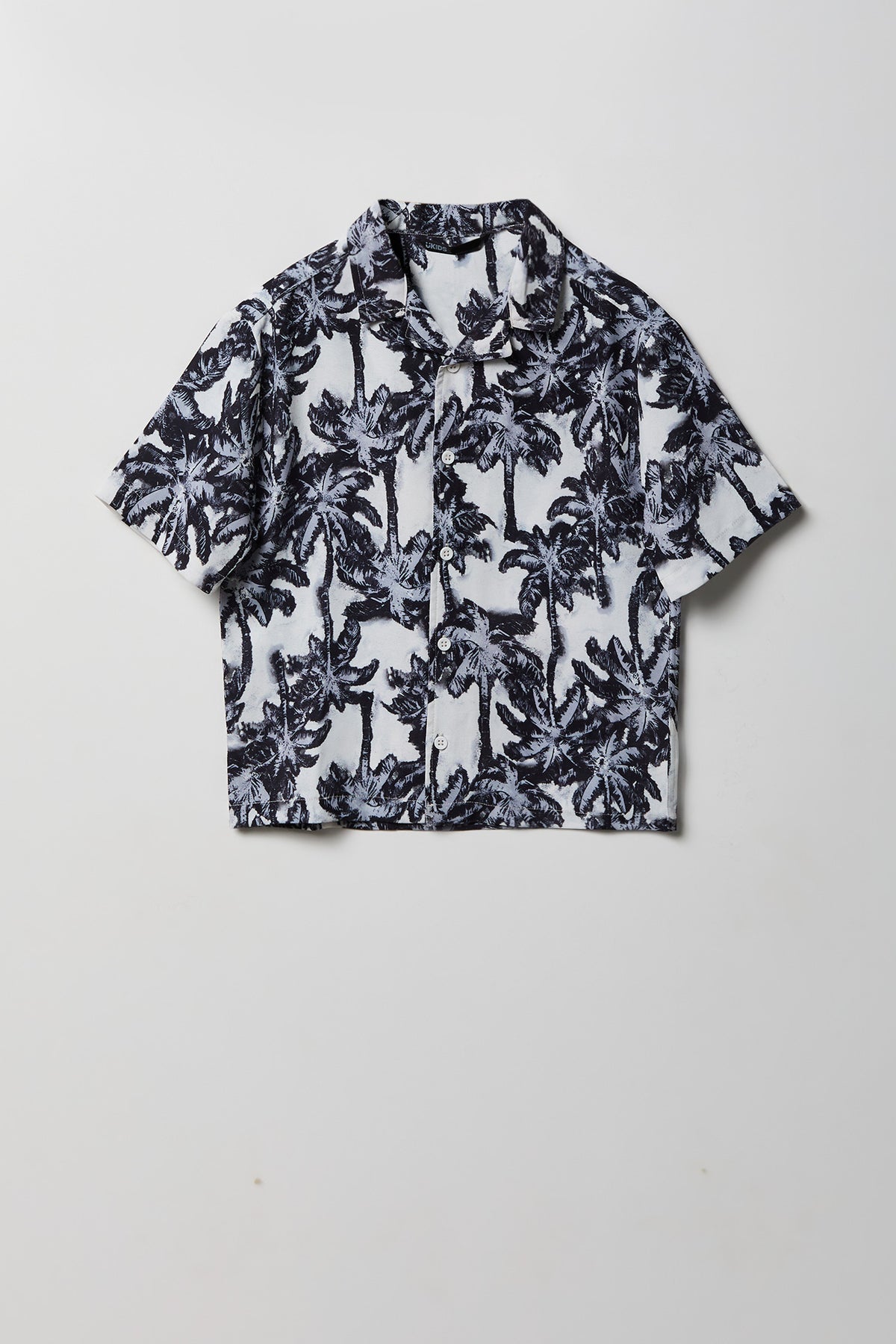 Boys Printed Flowy Button-Up Top - Black