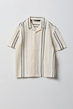 Boys Textured Striped Button-Up Top