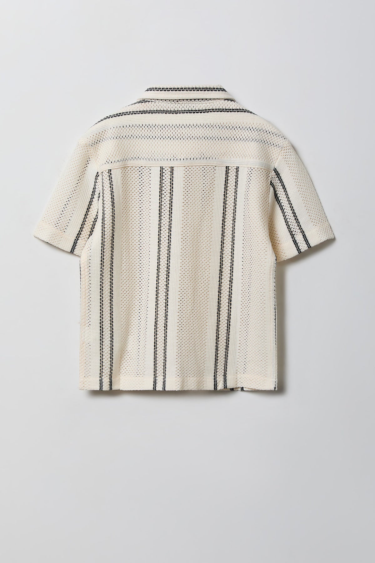 Alt View 2. Boys Textured Striped Button-Up Top - Off White