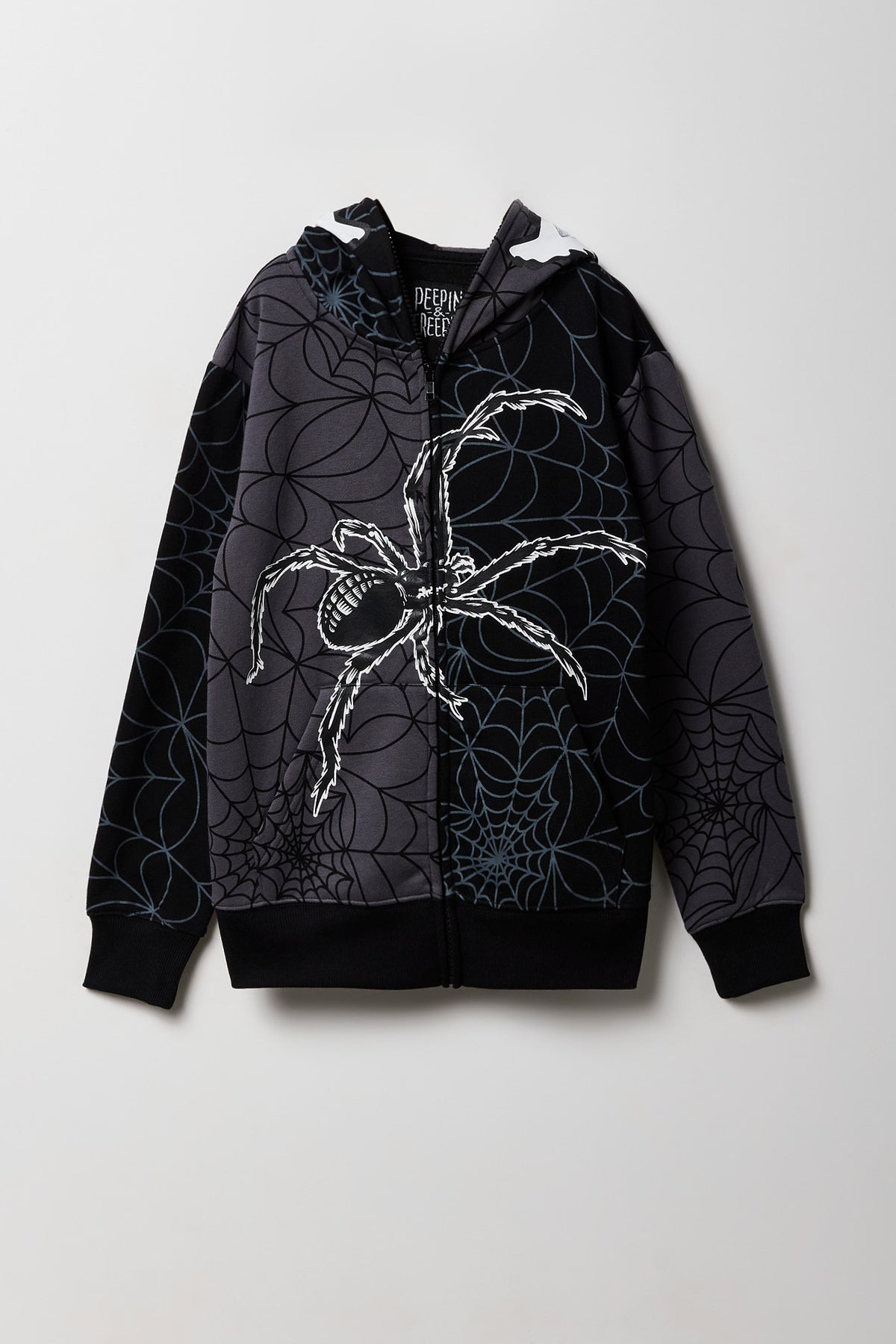 Alt View 2. Kids Black Spider Full Zip Peeper Hoodie - Charcoal