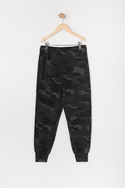 Pantalon de jogging en molleton camouflage avec poche zippée pour garçon