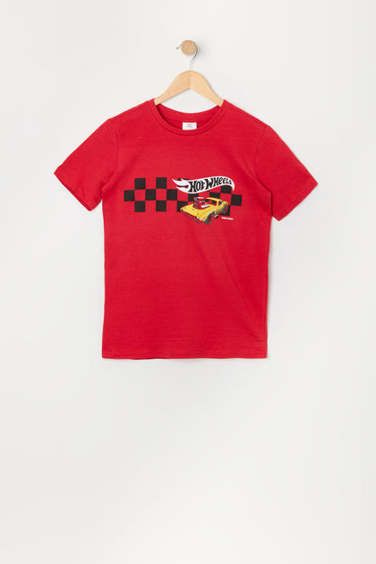 T-shirt rouge à imprimé Hot Wheels pour garçons