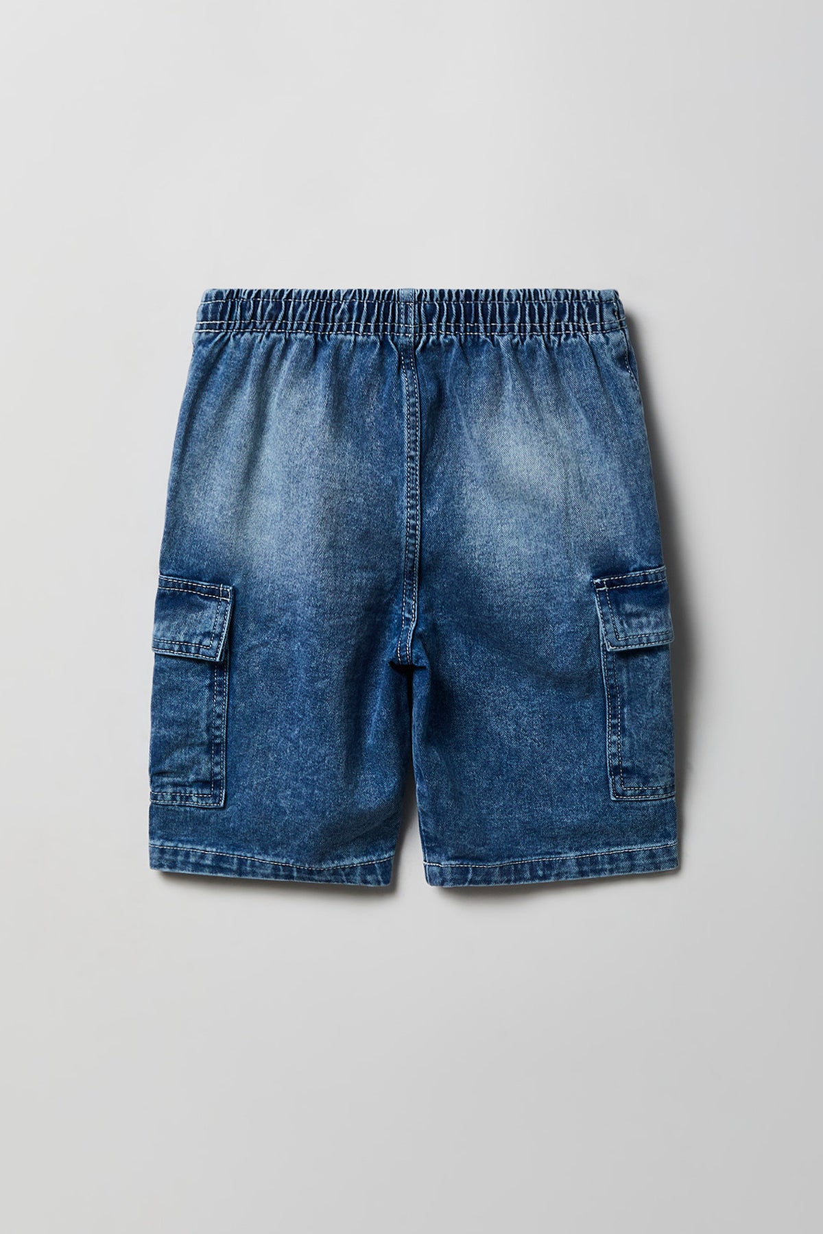 Alt View 2. Boys Cargo Denim Short - Medium Denim Blue