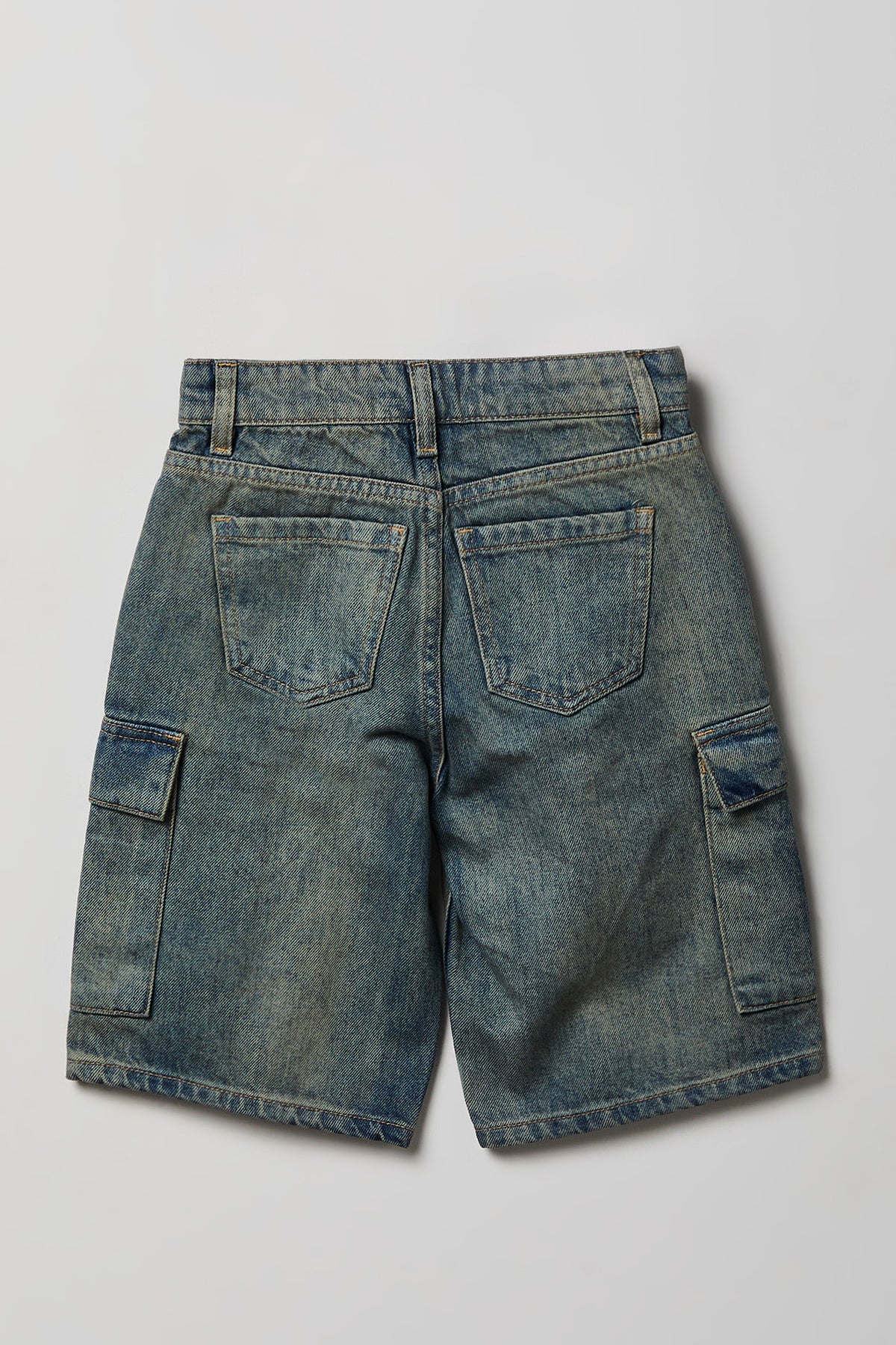 Alt View 2. Boys Cargo Denim Short - Medium Denim Blue