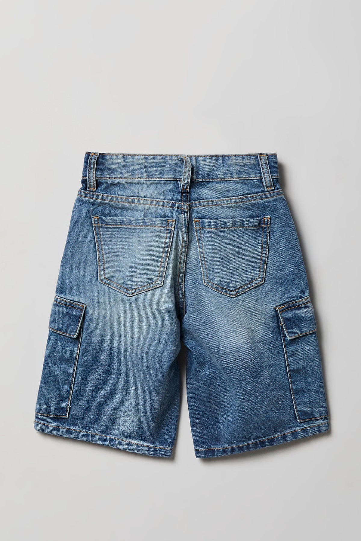 Alt View 2. Boys Cargo Denim Short - Pacific Blue