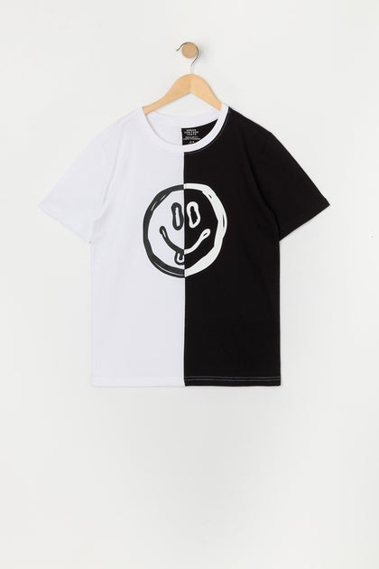 Boys Split Smiley Colourblock Graphic T-Shirt