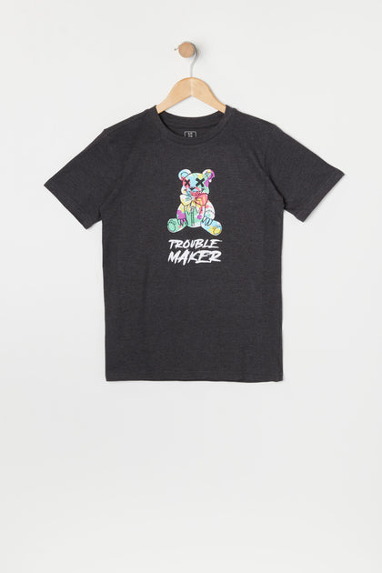 Boys Trouble Maker Bear Graphic T-Shirt