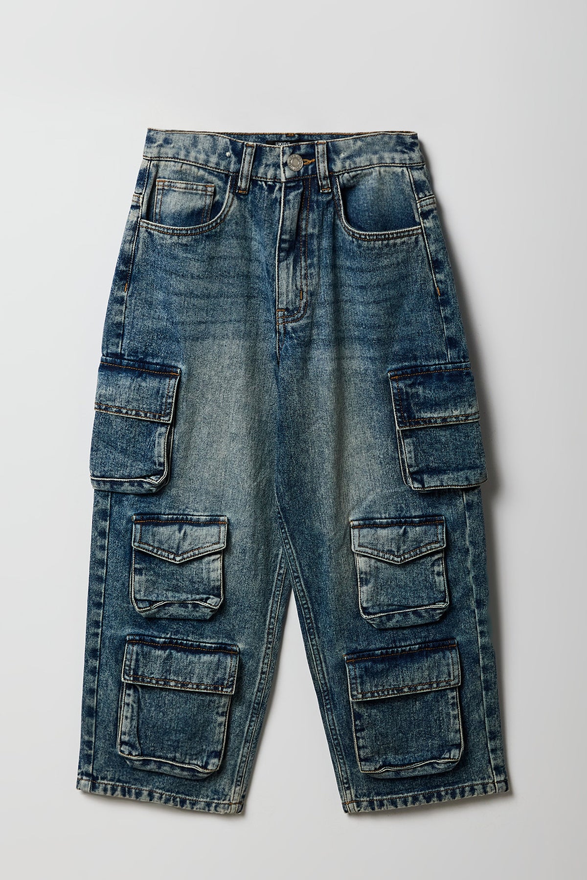 Boys 6-Pocket Baggy Cargo Jean - Pacific Blue