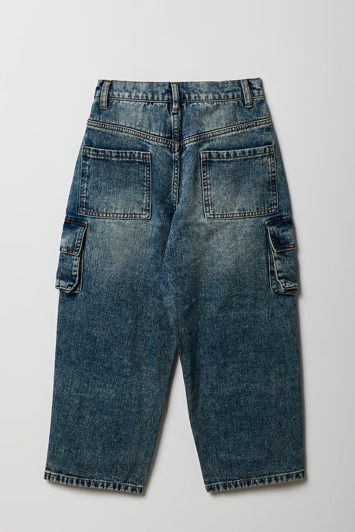 Alt View 2. Boys 6-Pocket Baggy Cargo Jean - Pacific Blue