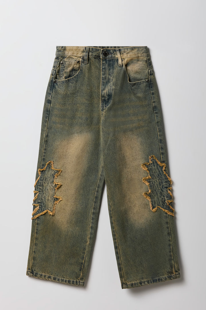 Boys Distressed Star Applique Baggy Jean