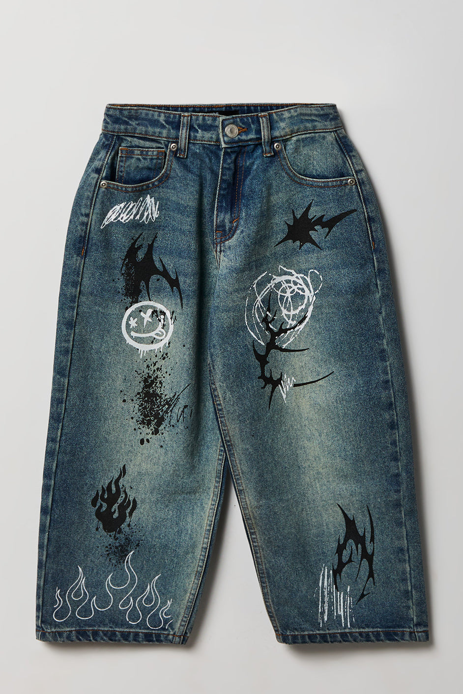 Boys Graffiti Graphic Baggy Jean - Medium Blue