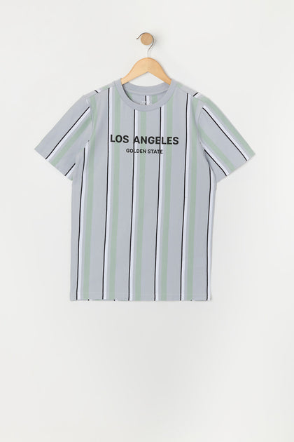 T-shirt rayé avec motif brodé Los Angeles pour garçon