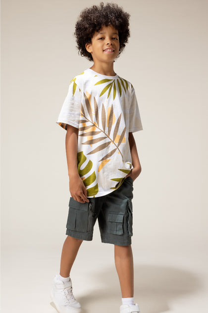 T-shirt avec motif de feuilles pour garçon