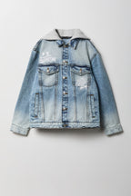 Boys Graphic Denim Jacket with Fleece Hood