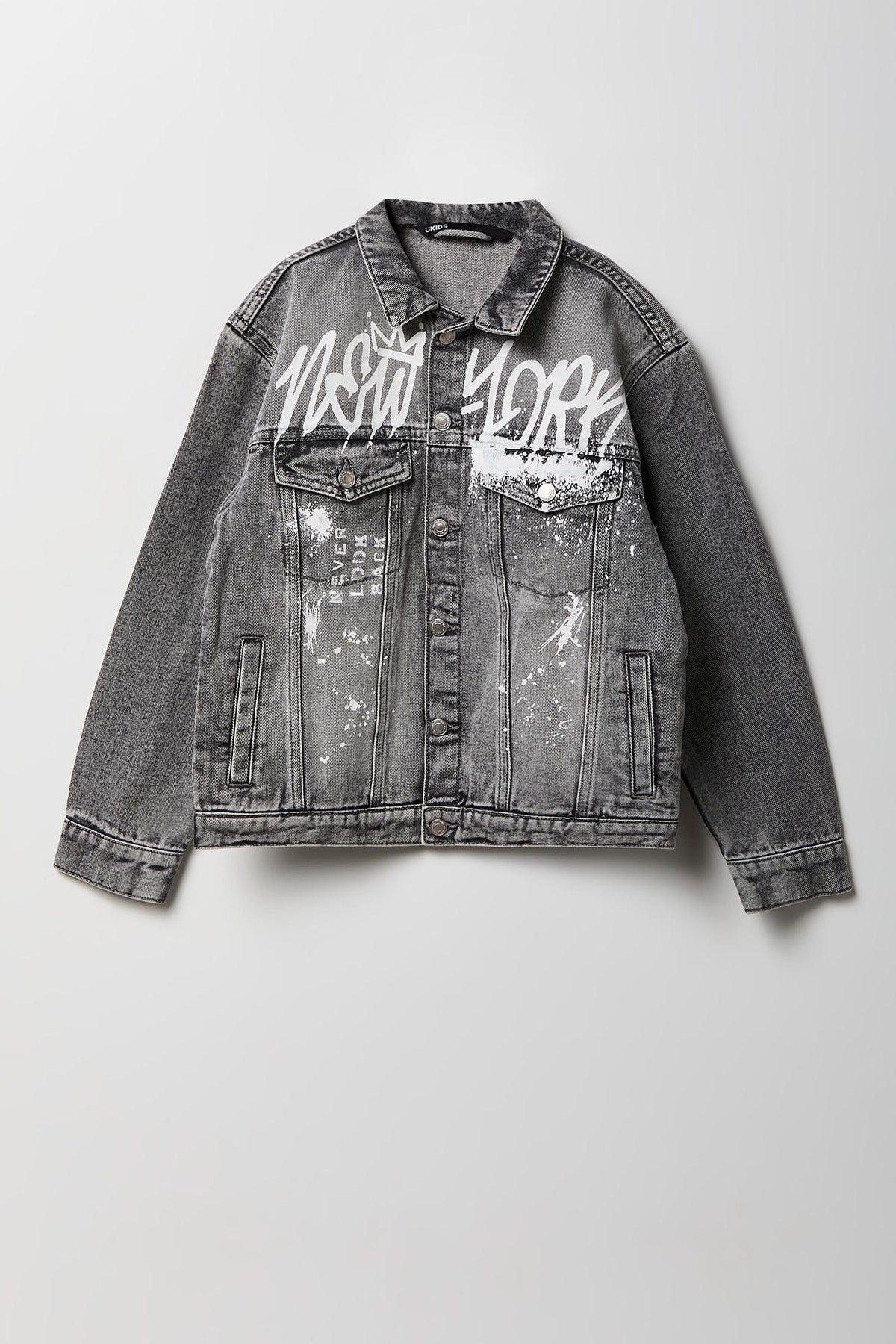 Boys Graphic Denim Jacket - Charcoal