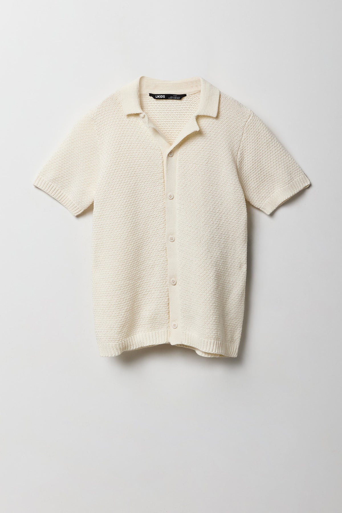 Boys Textured Knit Button-Up Top - Off White