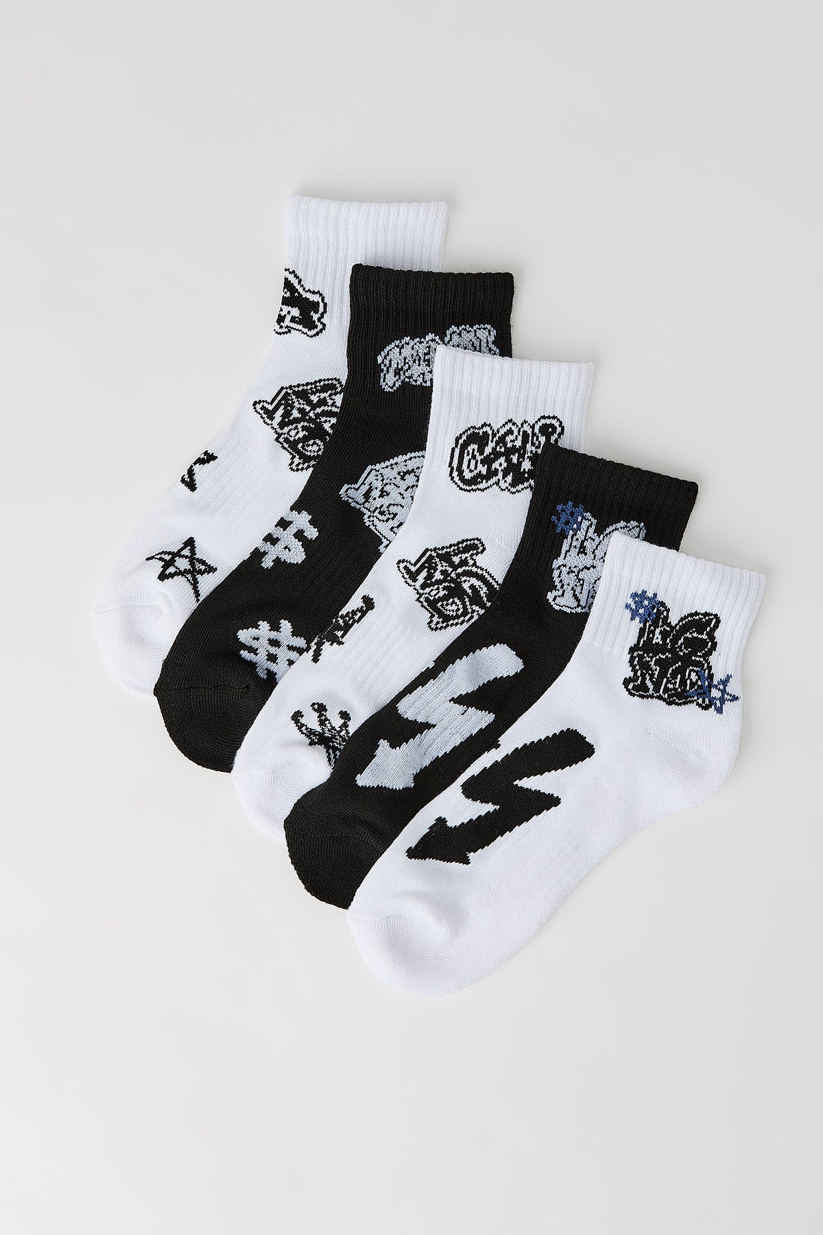 Boys Graffiti Quarter Socks (5 Pack) - Black