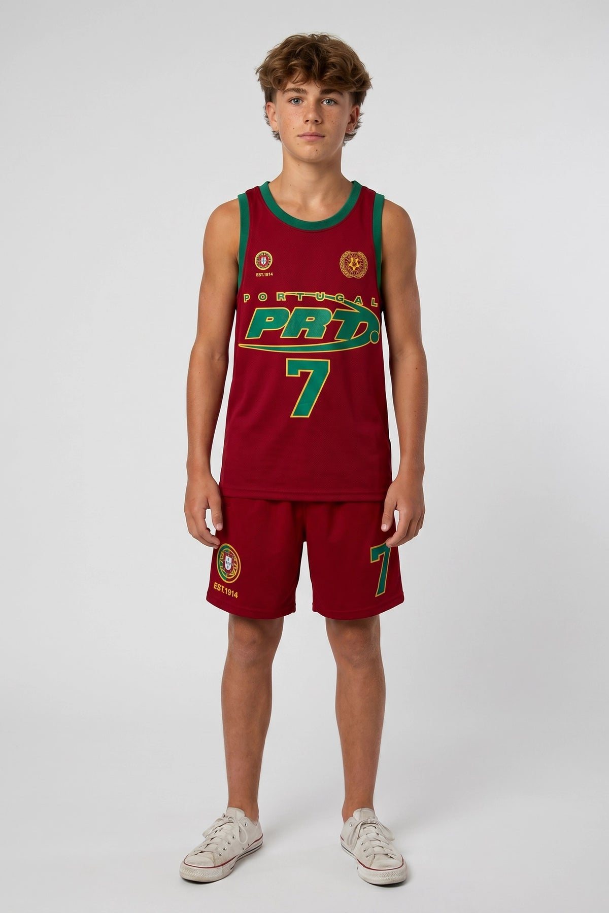 Kids Portugal Graphic Mesh Short - Red