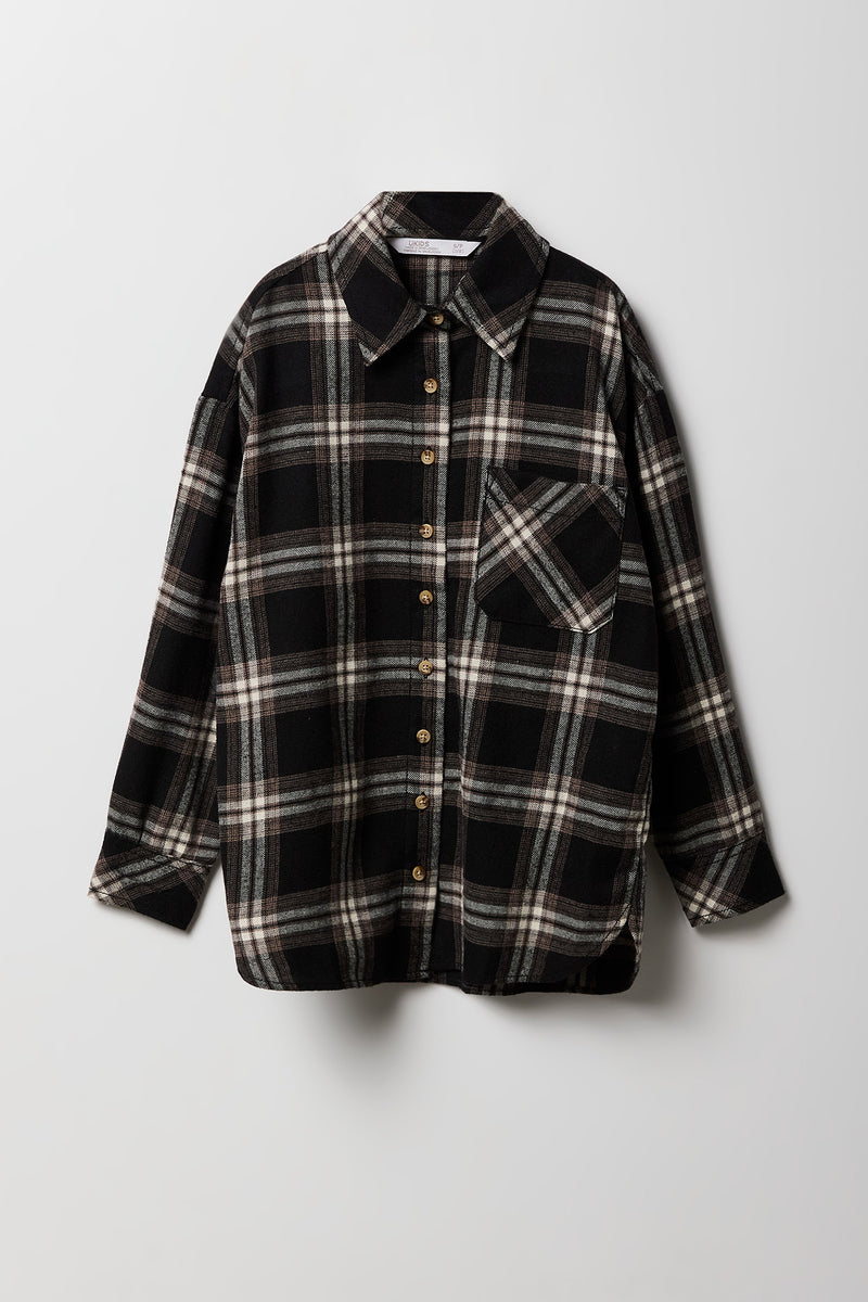 Haut surdimensionné en flanelle à carreaux pour fille