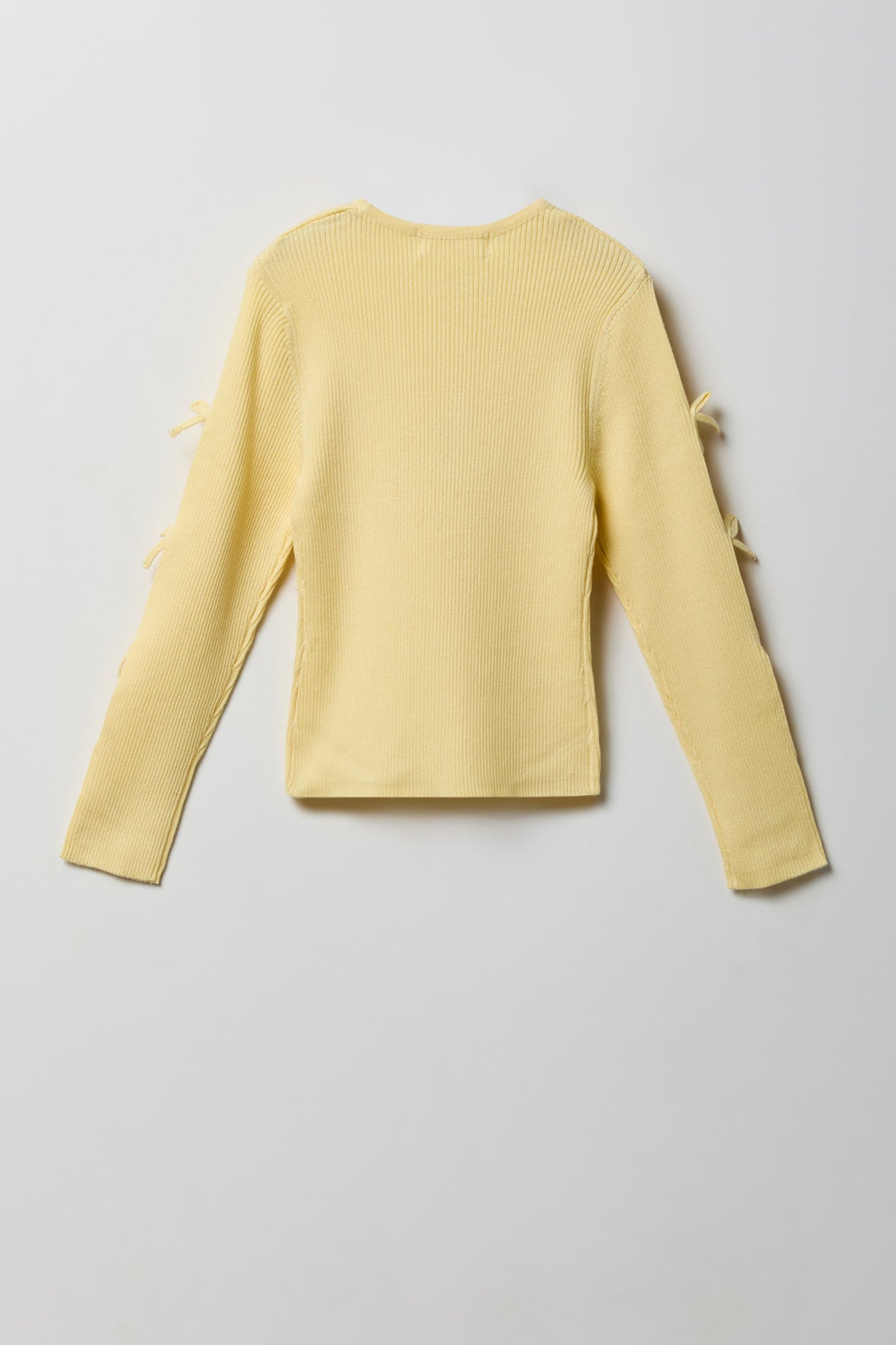 Alt View 2. Girls Ribbed Bow Sleeve Sweater - Pale Yellow