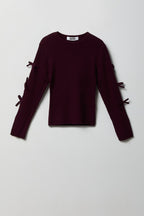 Girls Ribbed Bow Sleeve Sweater